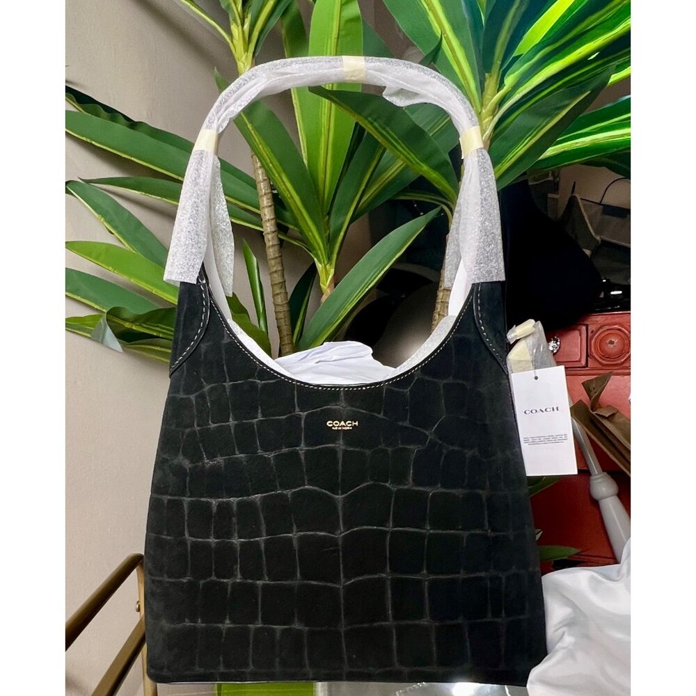 BEAUTIUL COACH Black Croc-Embossed Suede and leather Brooklyn 28 MSRP 395.00 - Picture 2 of 9